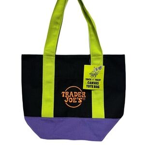 Trader Joe's Black and Purple Trick or Treat Canvas MINI Tote Bag